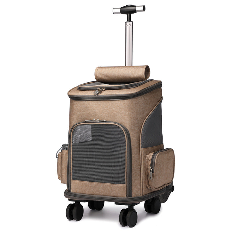 Hanbang's new folding trolley pet backpack Travel pet backpack Universal wheel trolley pet bag