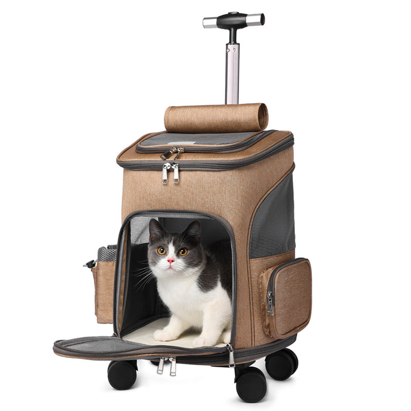 Hanbang's new folding trolley pet backpack Travel pet backpack Universal wheel trolley pet bag